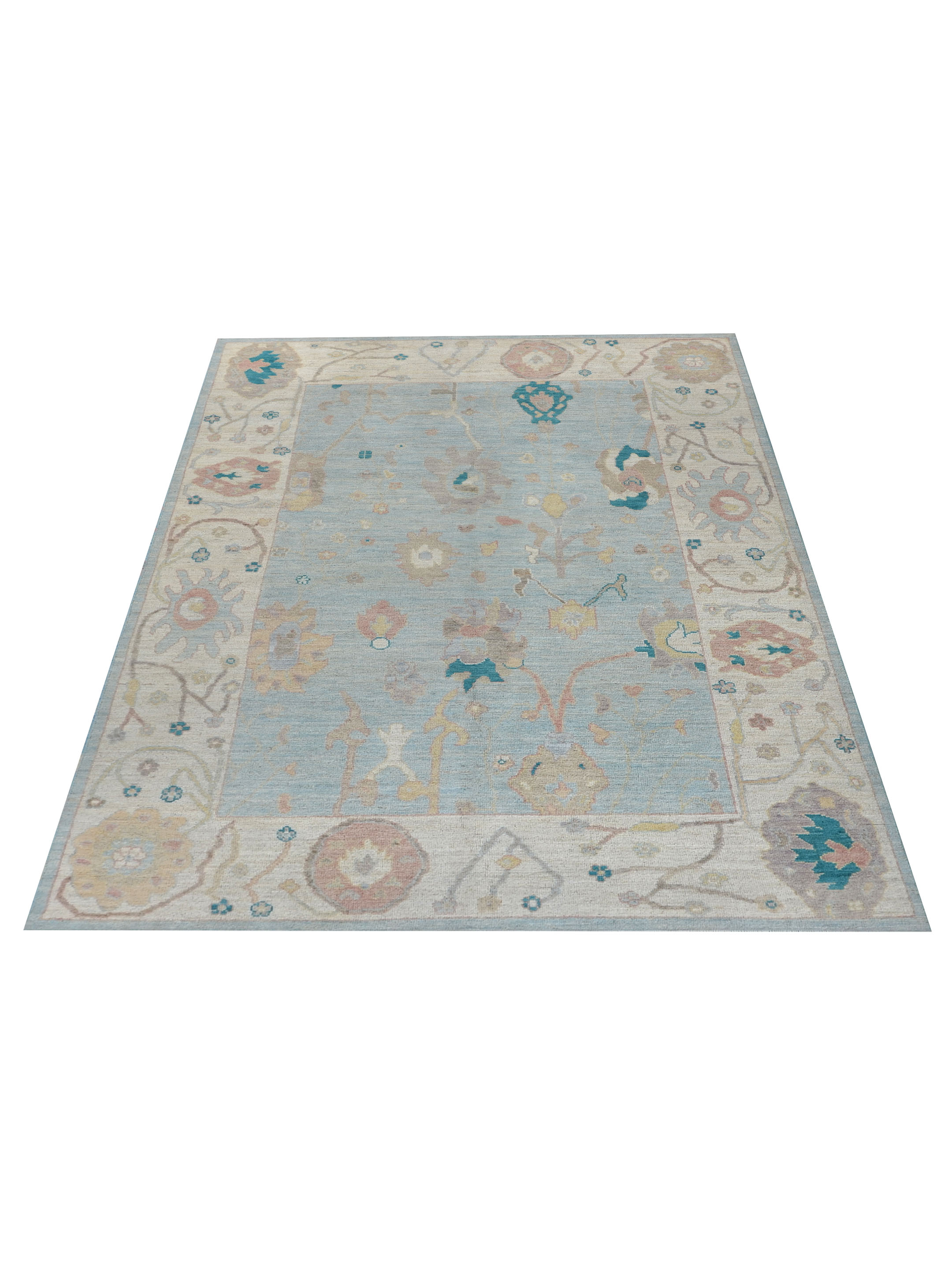 Ushak Wool Weft Hand Knotted Turquoise 6x9 - Image 2 of 6