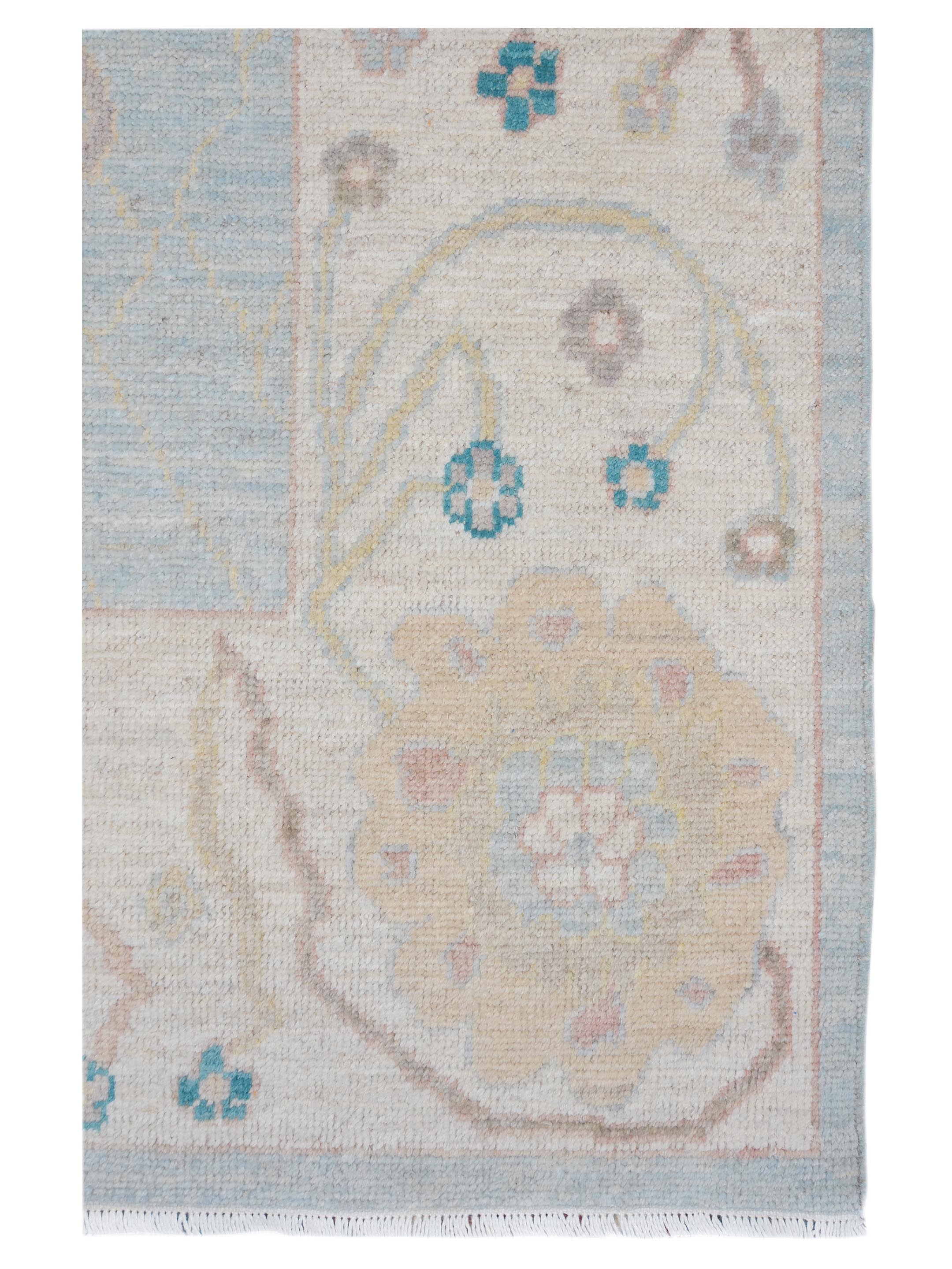 Ushak Wool Weft Hand Knotted Turquoise 6x9 - Image 3 of 6
