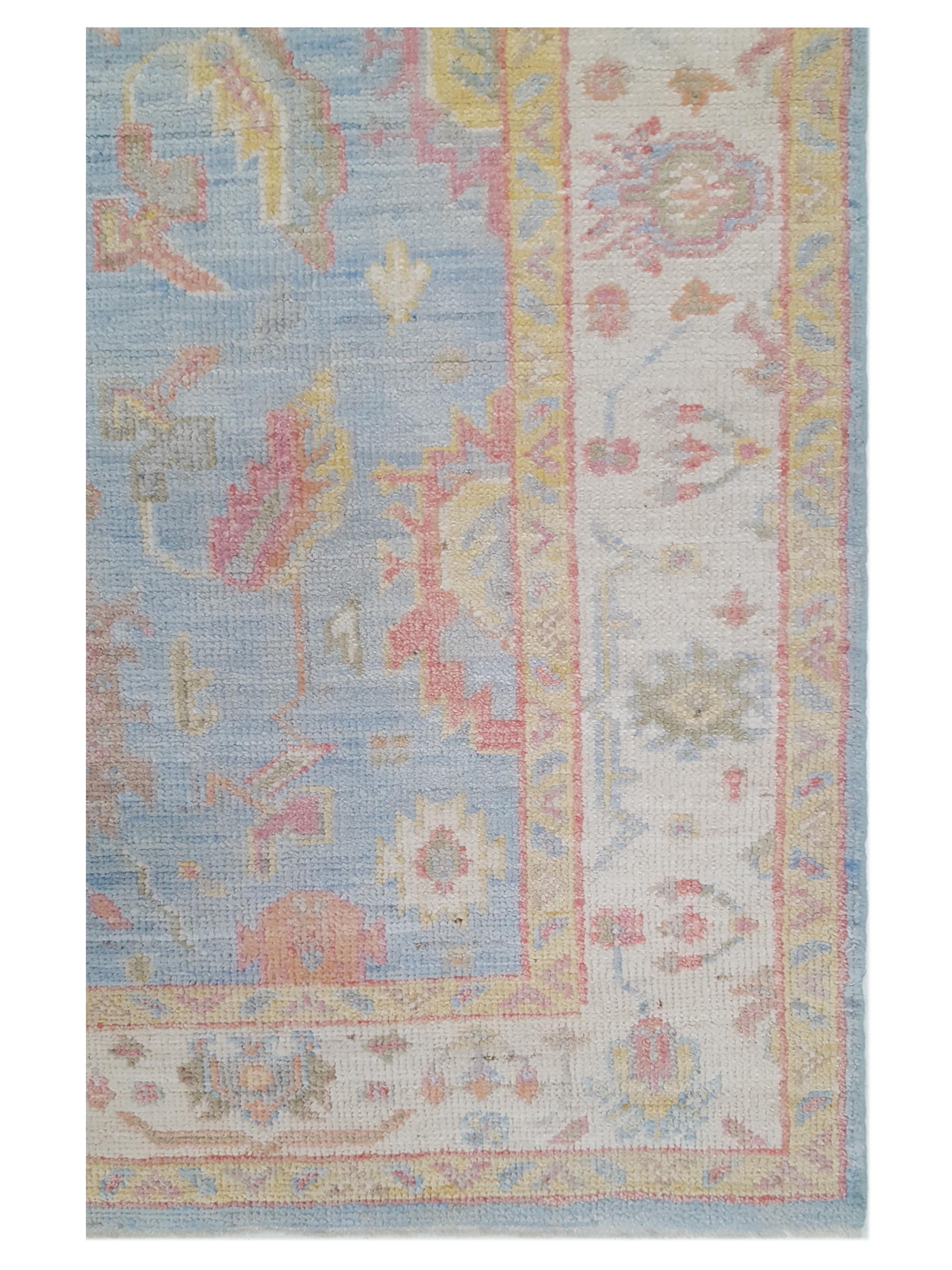 Ushak Wool Weft Hand Knotted Lt.Blue 4x6 - Image 3 of 5