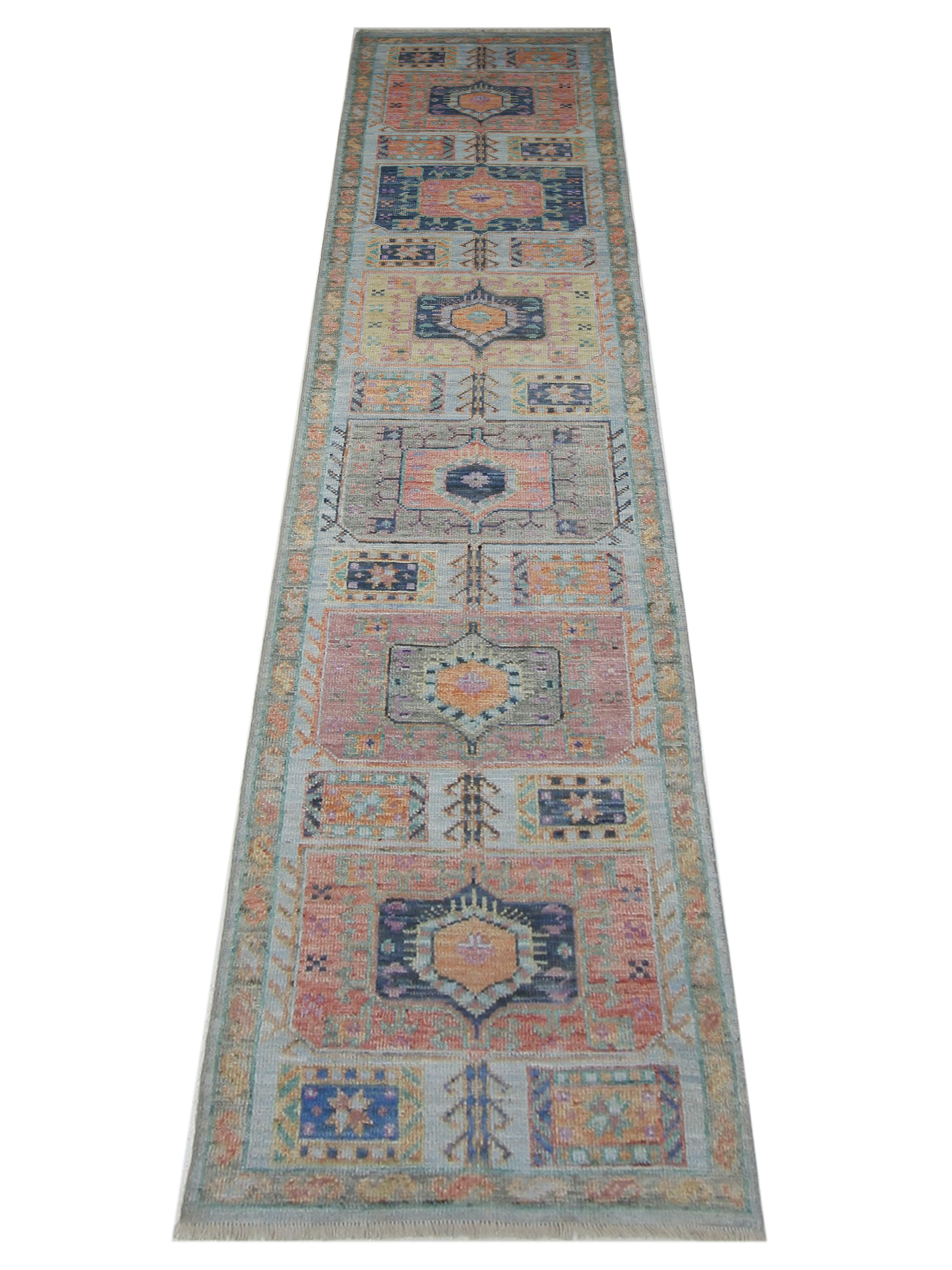 Ushak Wool Weft Hand Knotted Lt.Blue 2.6x12 - Image 2 of 4
