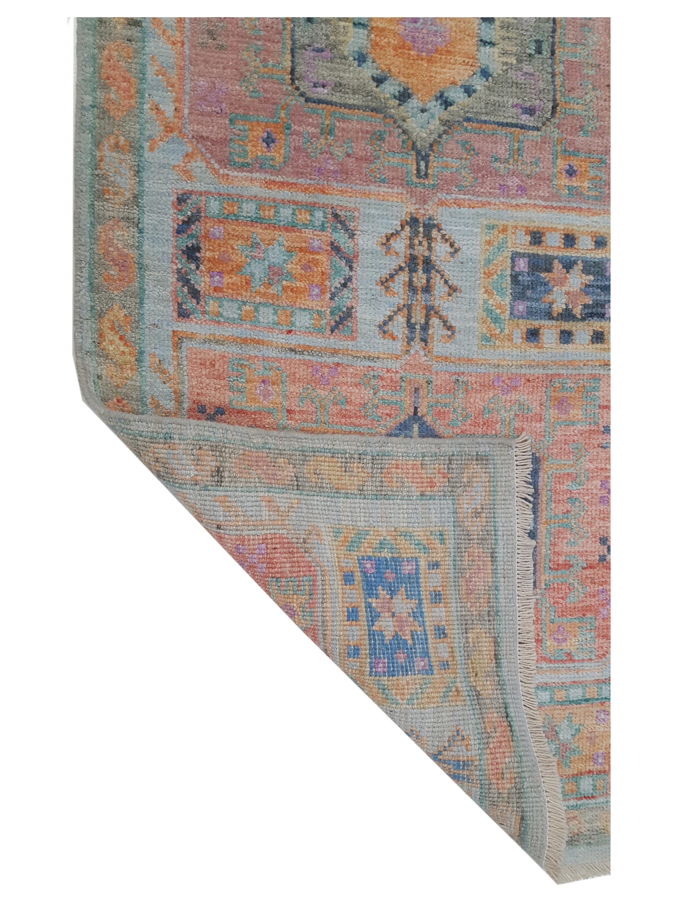 Ushak Wool Weft Hand Knotted Lt.Blue 2.6x12 - Image 4 of 4