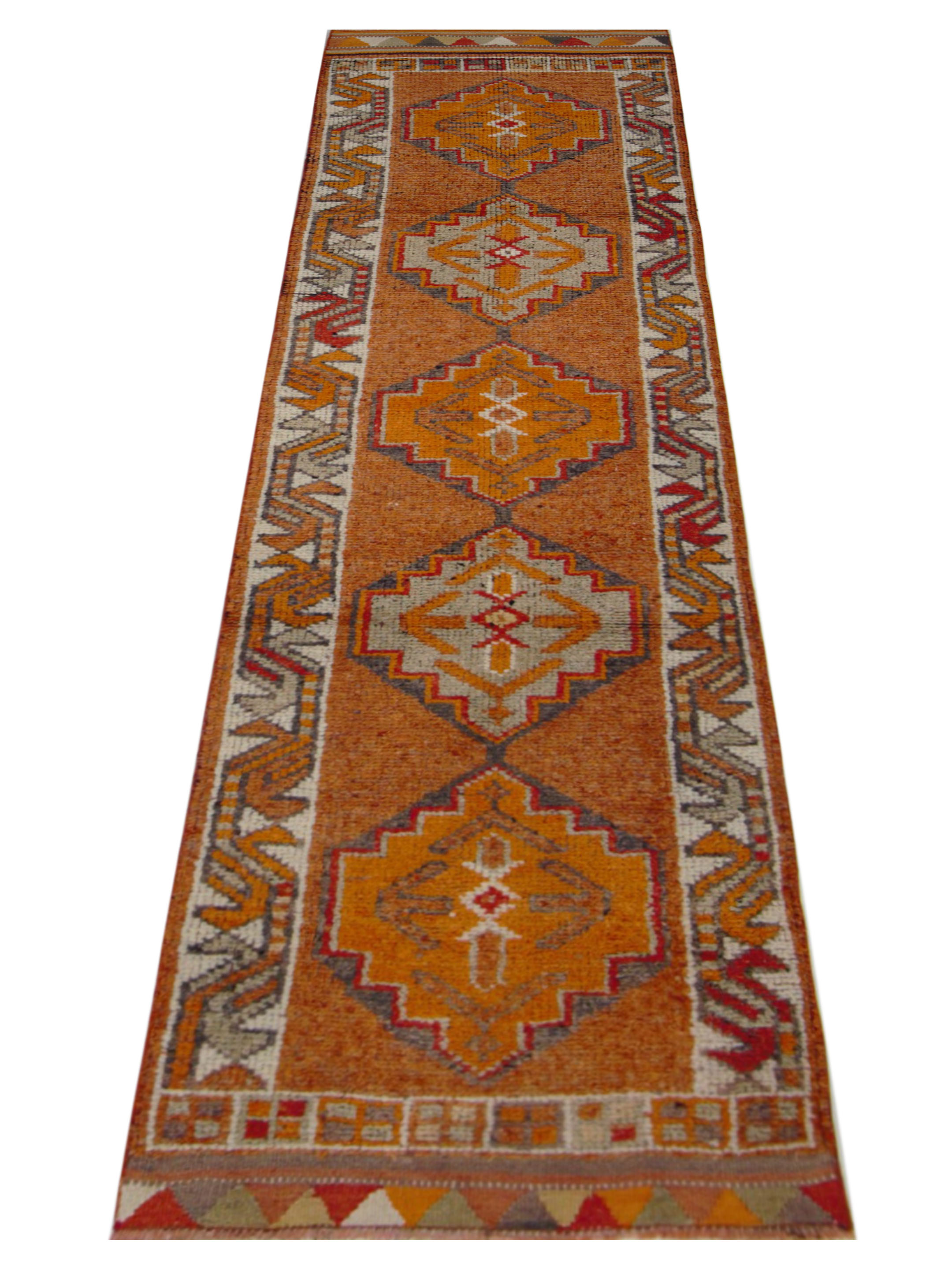 Kurdish Hand Knotted Orange 3x11 - Image 2 of 5