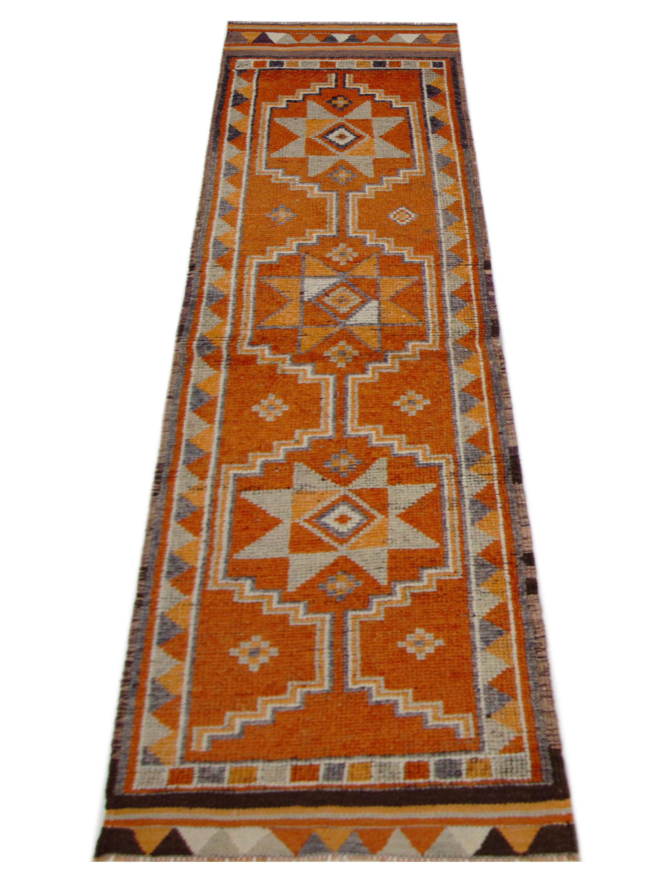 Kurdish Hand Knotted Orange 3x10 - Image 2 of 5