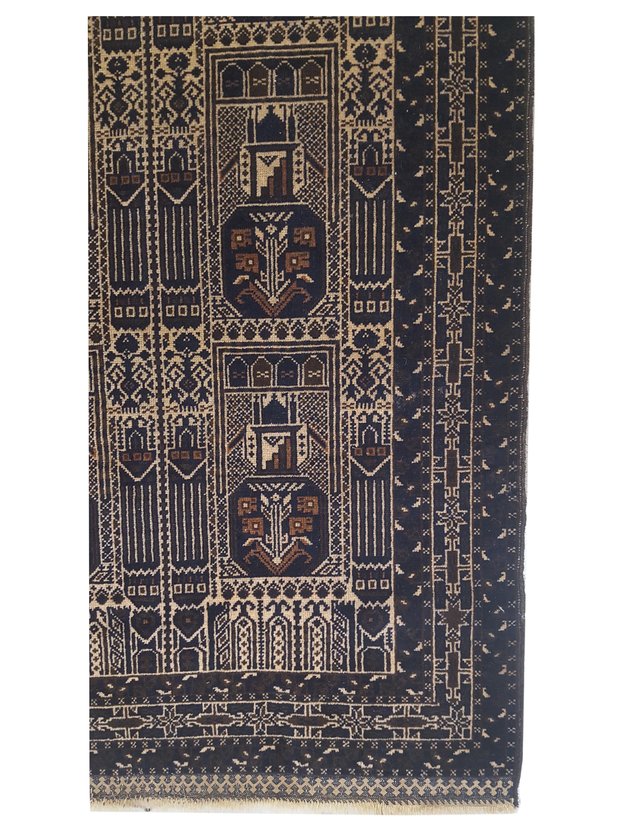 Balouchi Hand Knotted Black 3x9 - Image 2 of 3
