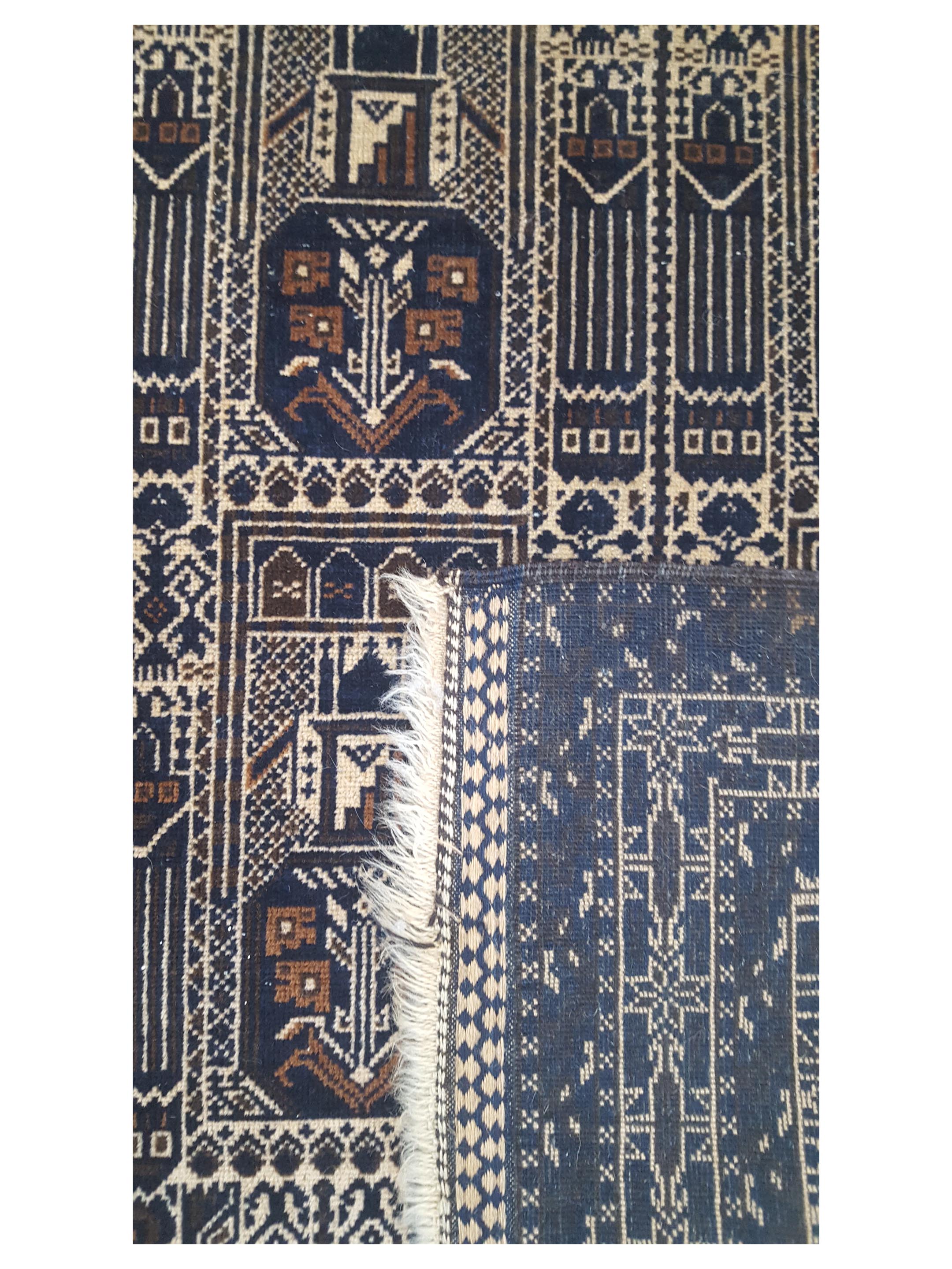 Balouchi Hand Knotted Black 3x9 - Image 3 of 3