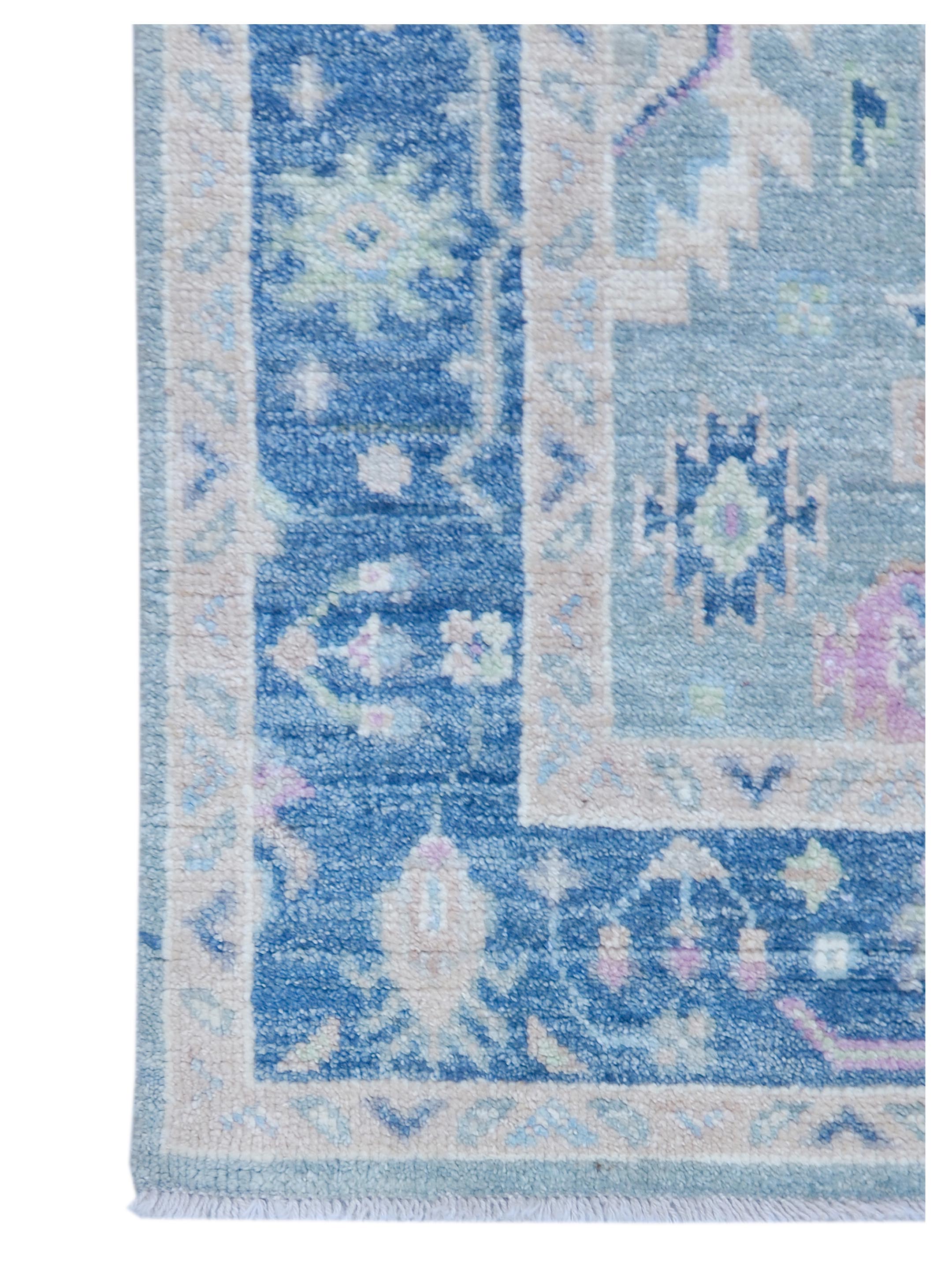 Ushak Wool Weft Hand Knotted Teal 4x6 - Image 2 of 4