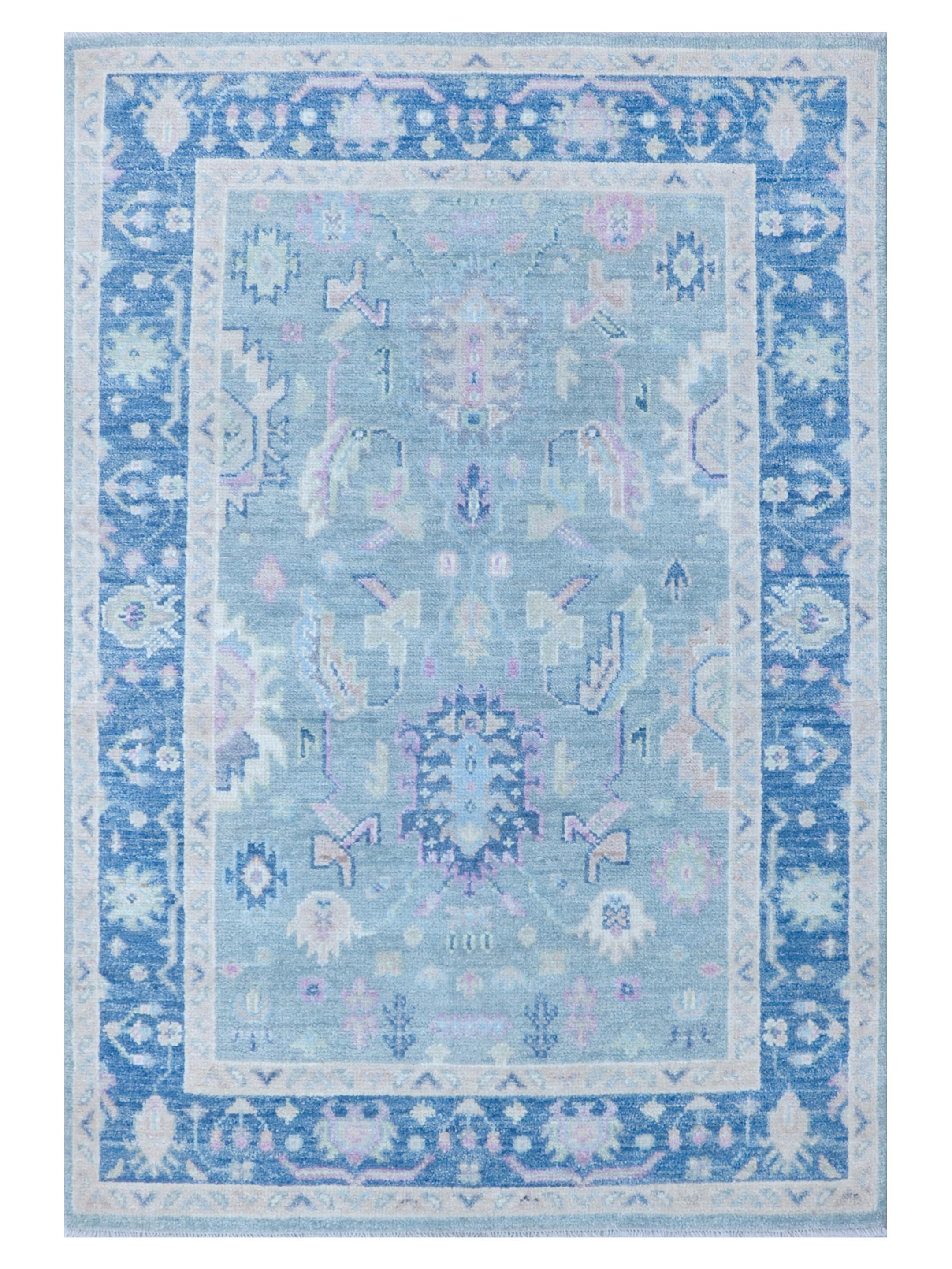 Ushak Wool Weft Hand Knotted Teal 4x6