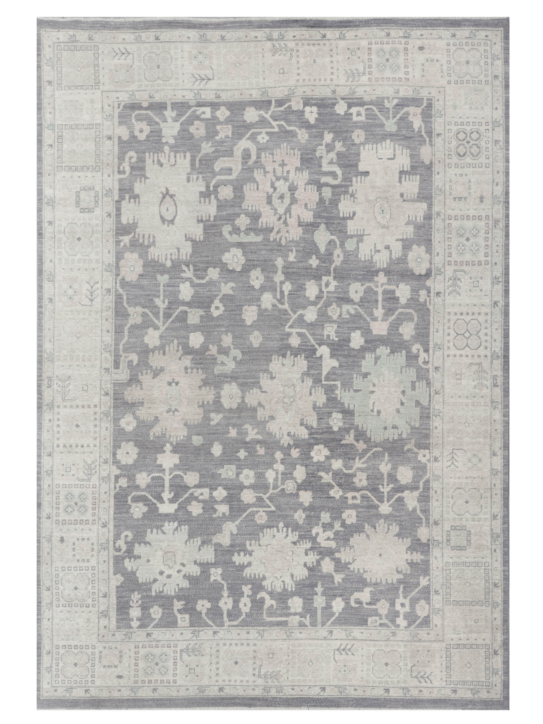 Ushak Wool Weft Hand Knotted Grey 9x12