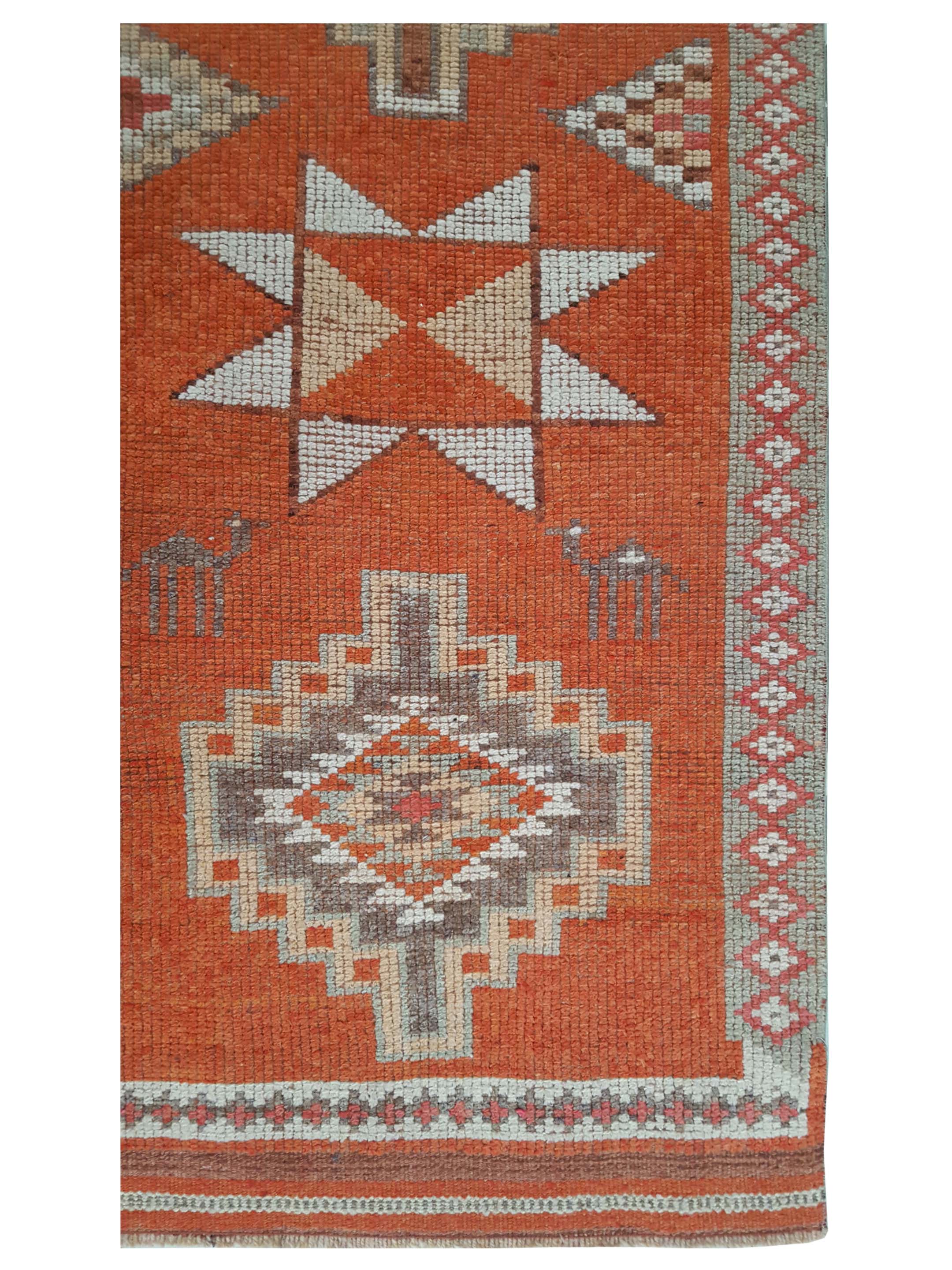 Kurdish Hand Knotted Orange 3x13 - Image 2 of 3