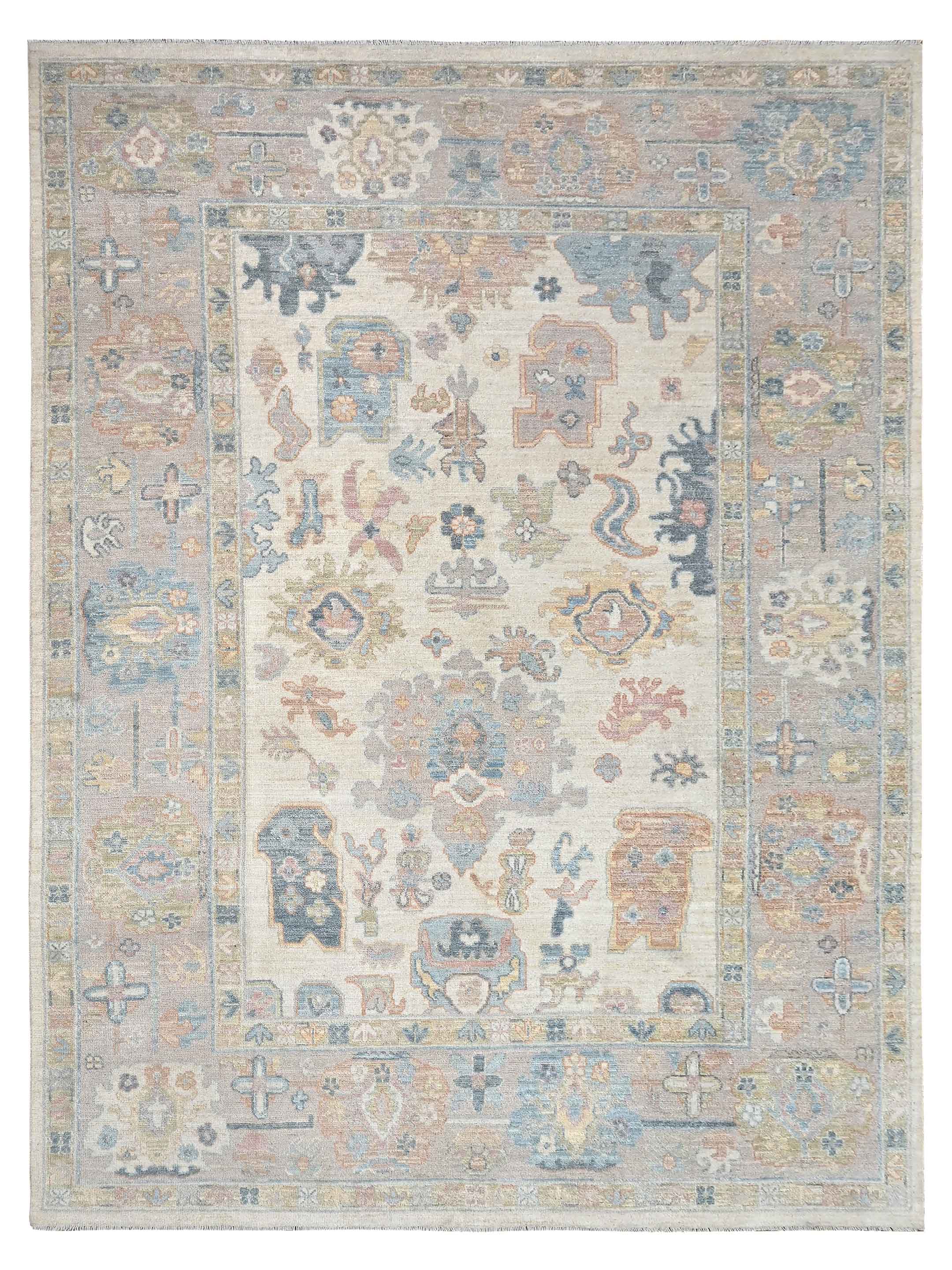 Ushak Wool Weft Hand Knotted Ivory 9x12
