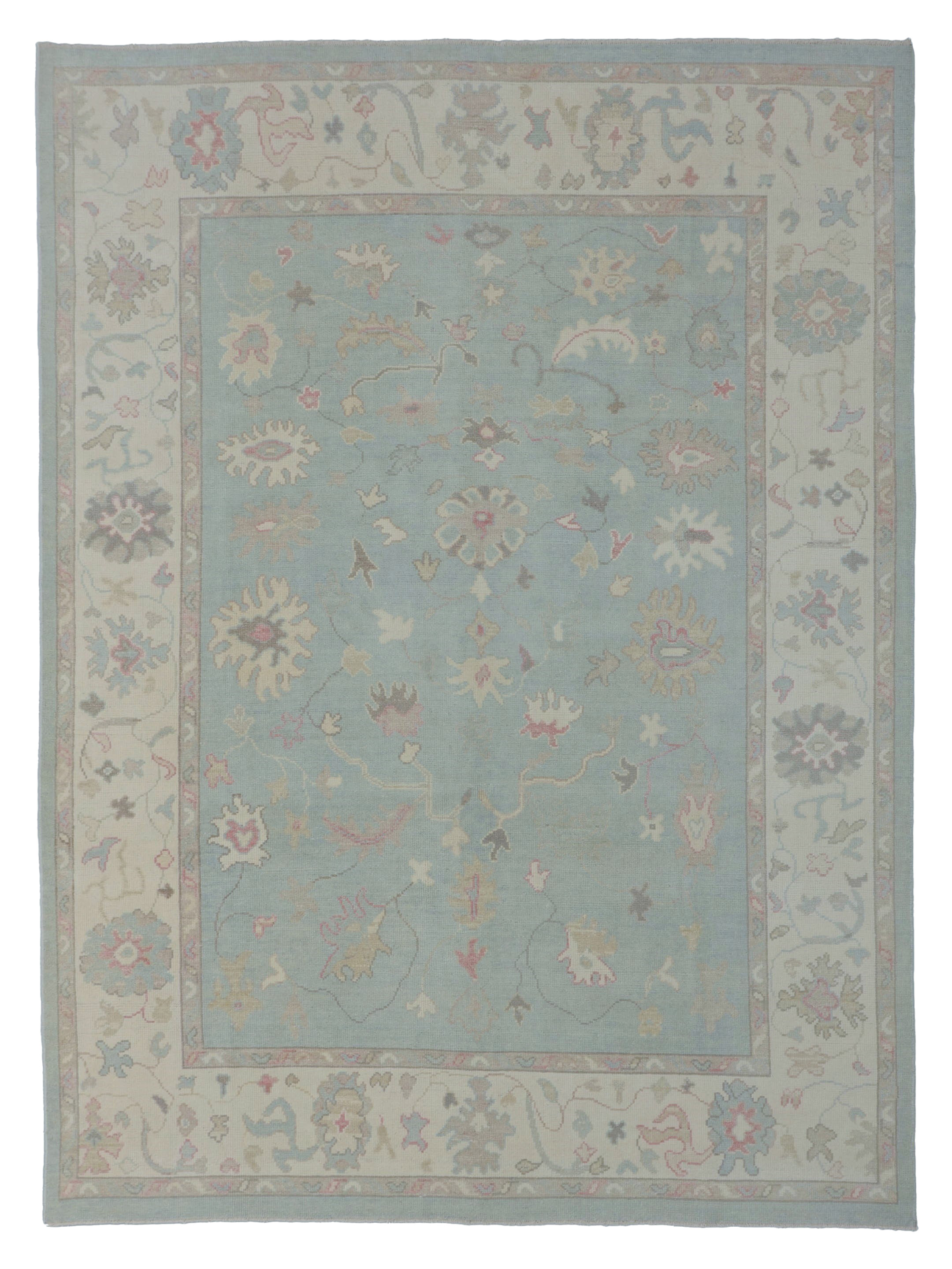Ushak Hand Knotted Sky Blue 9x12