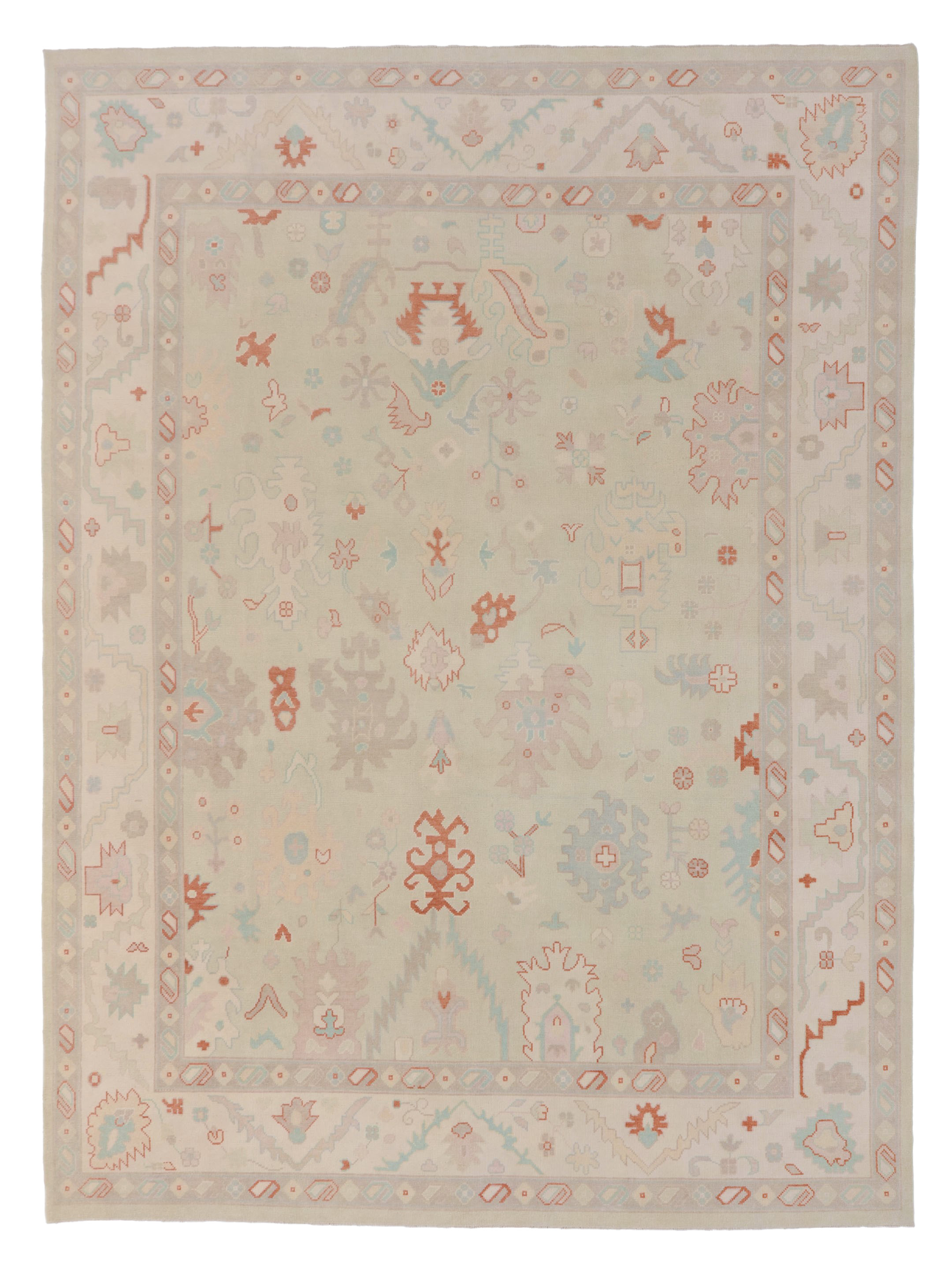 Ushak Hand Knotted Sea Green 12x15