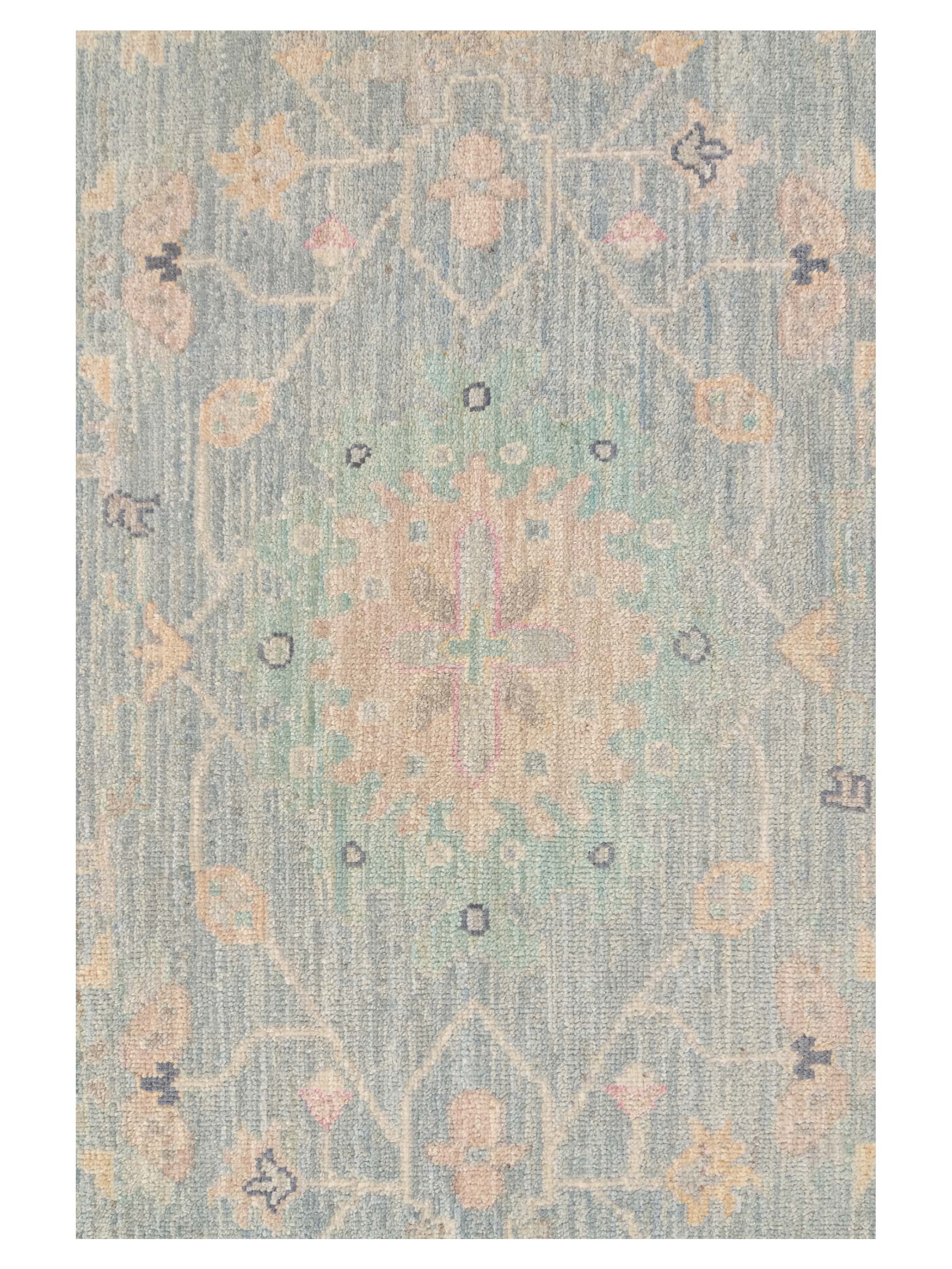 Ushak Wool Weft Hand Knotted Sky Blue 8x10 - Image 3 of 4