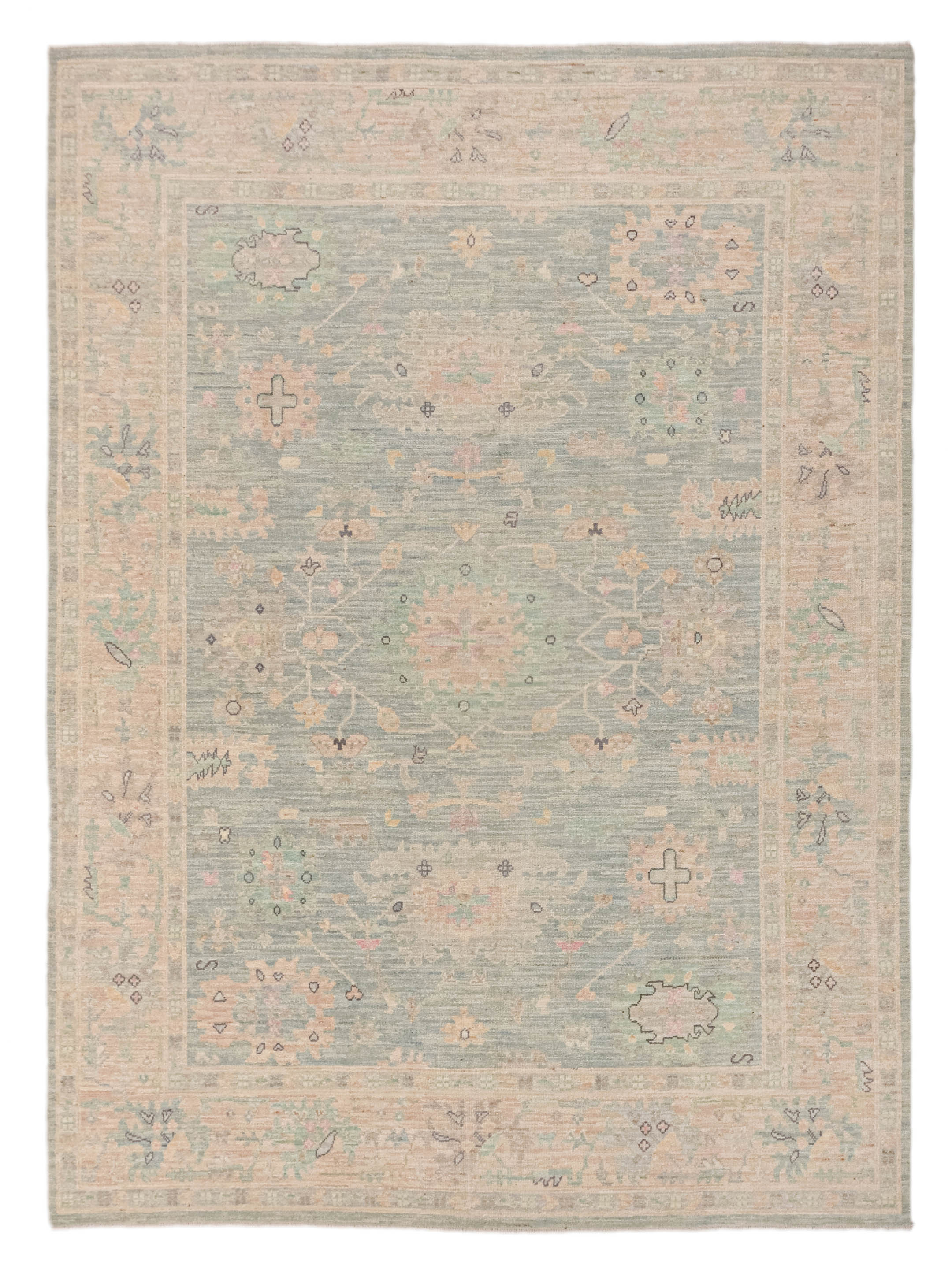 Ushak Wool Weft Hand Knotted Sky Blue 8x10
