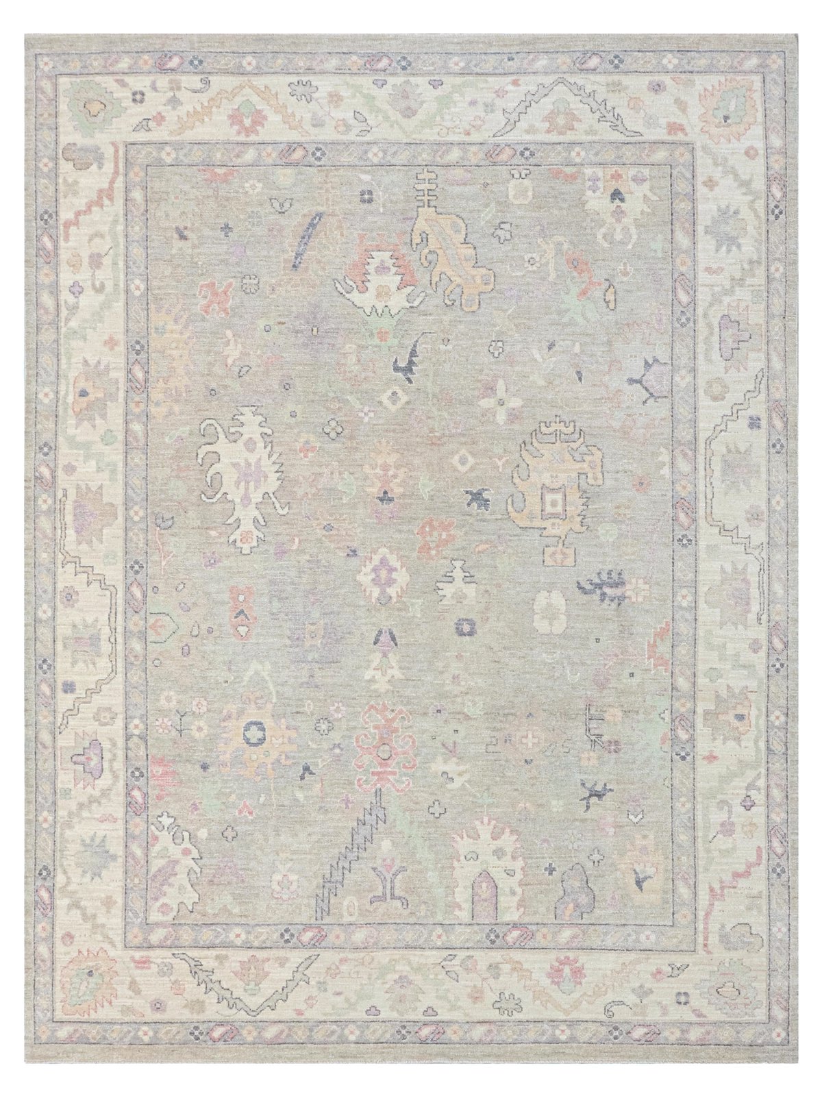 Ushak Wool Weft Hand Knotted Silver Grey 8x10