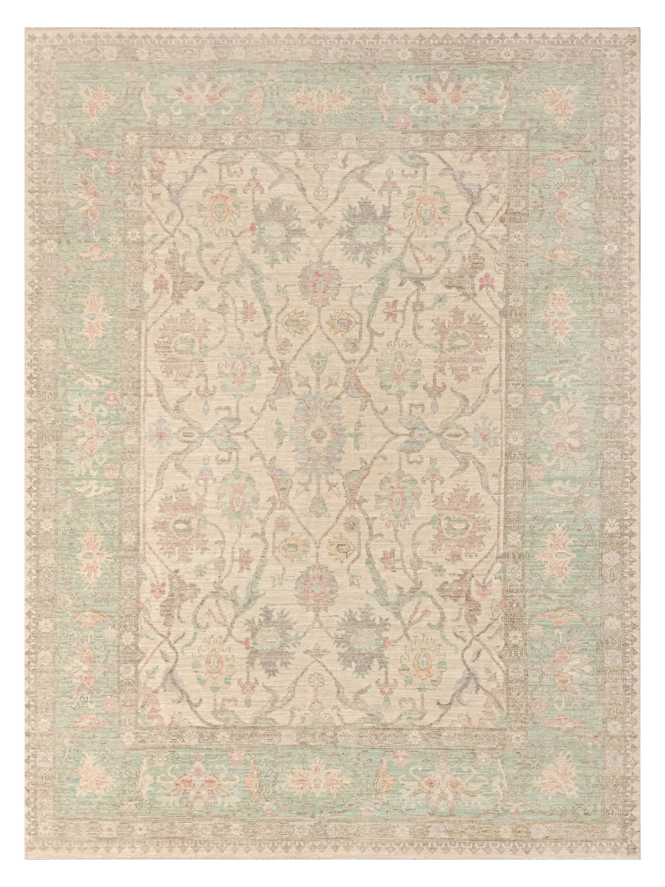 Ushak Wool Weft Hand Knotted Ivory 9x12