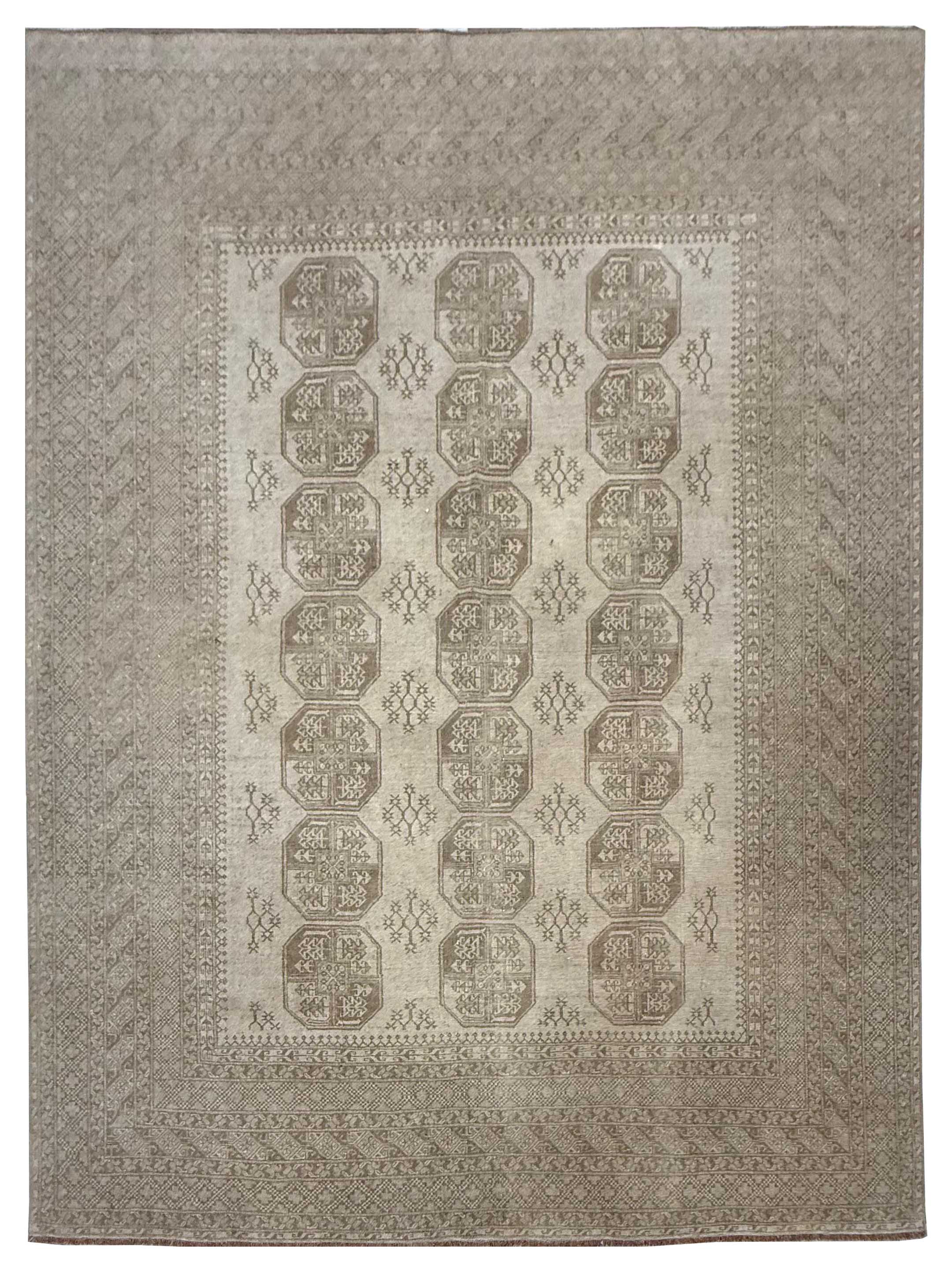 Vintage Afghan Hand Knotted Beige 7x9
