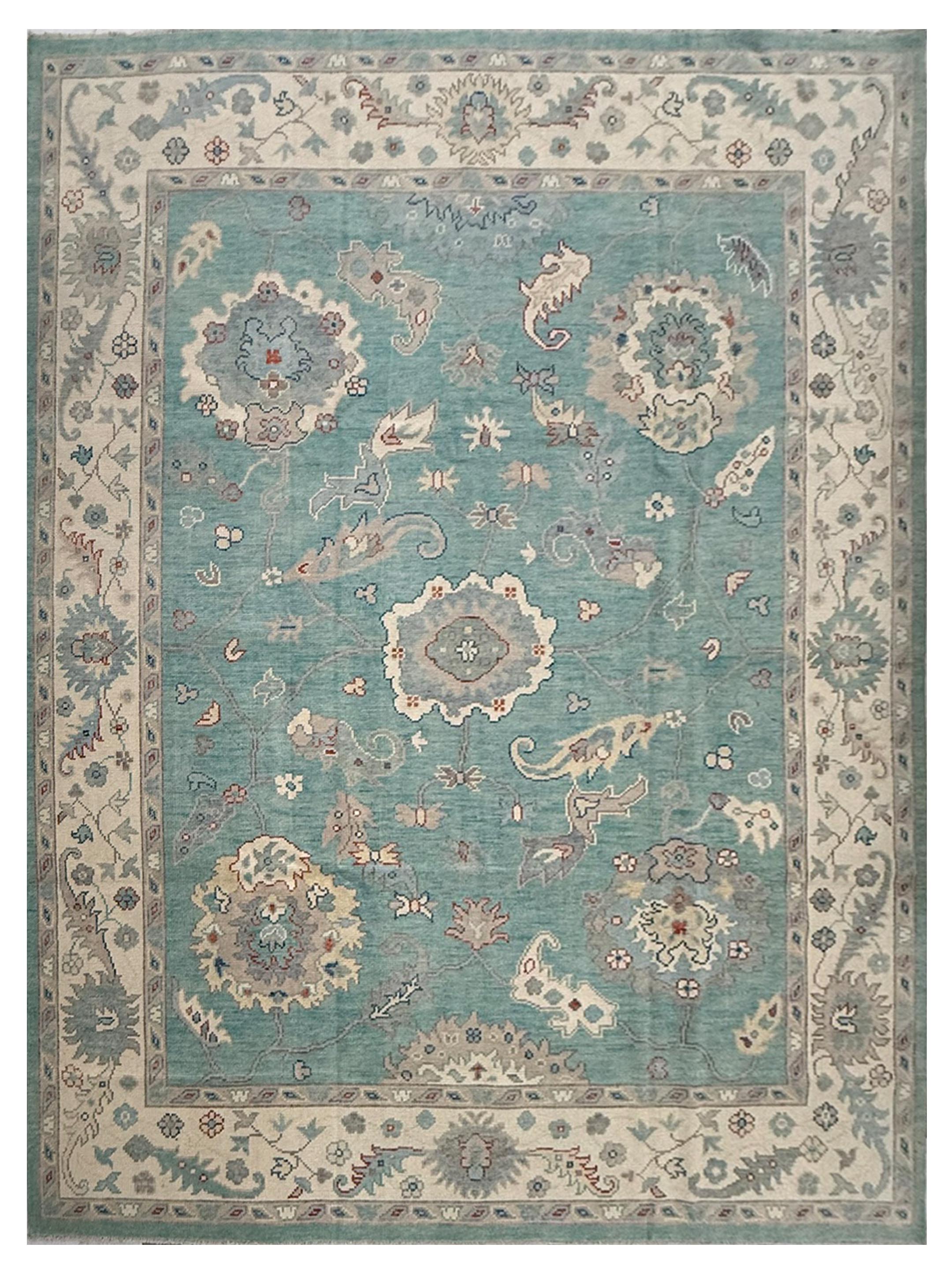 Ushak Hand Knotted Sky Blue 9x12