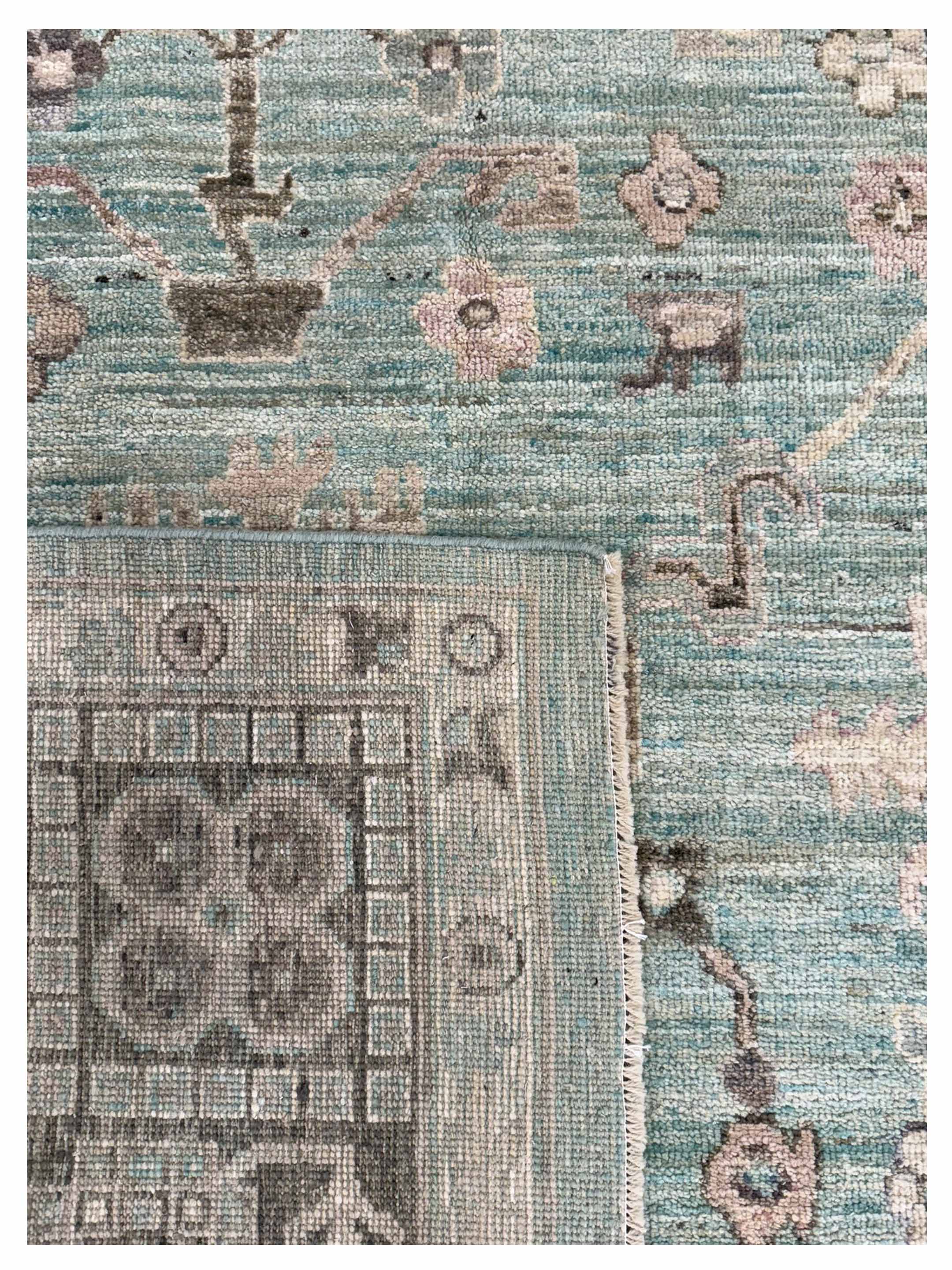 Ushak Wool Weft Hand Knotted Pistacho 9x12 - Image 3 of 3