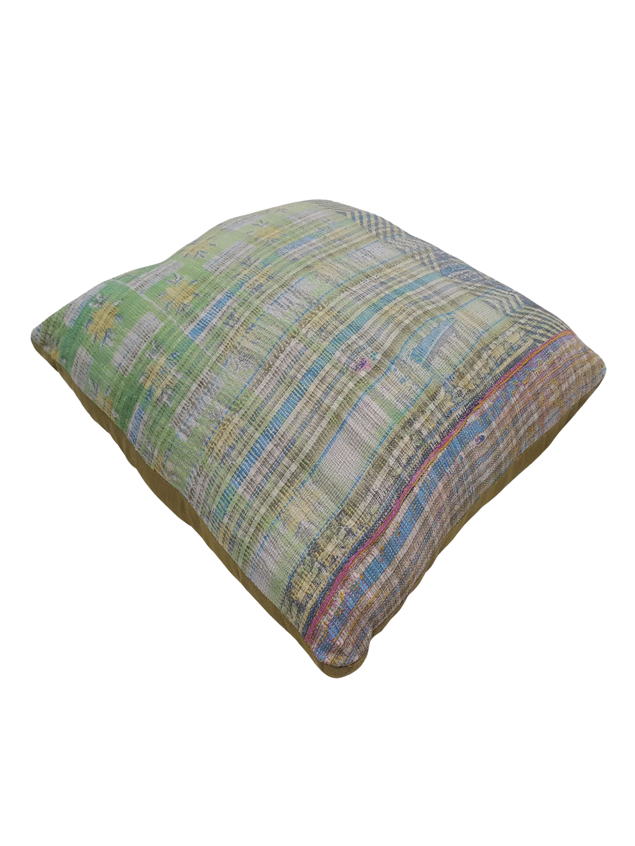 Vintage Quilt Pillow Hand Knotted Green 3x3 - Image 2 of 3