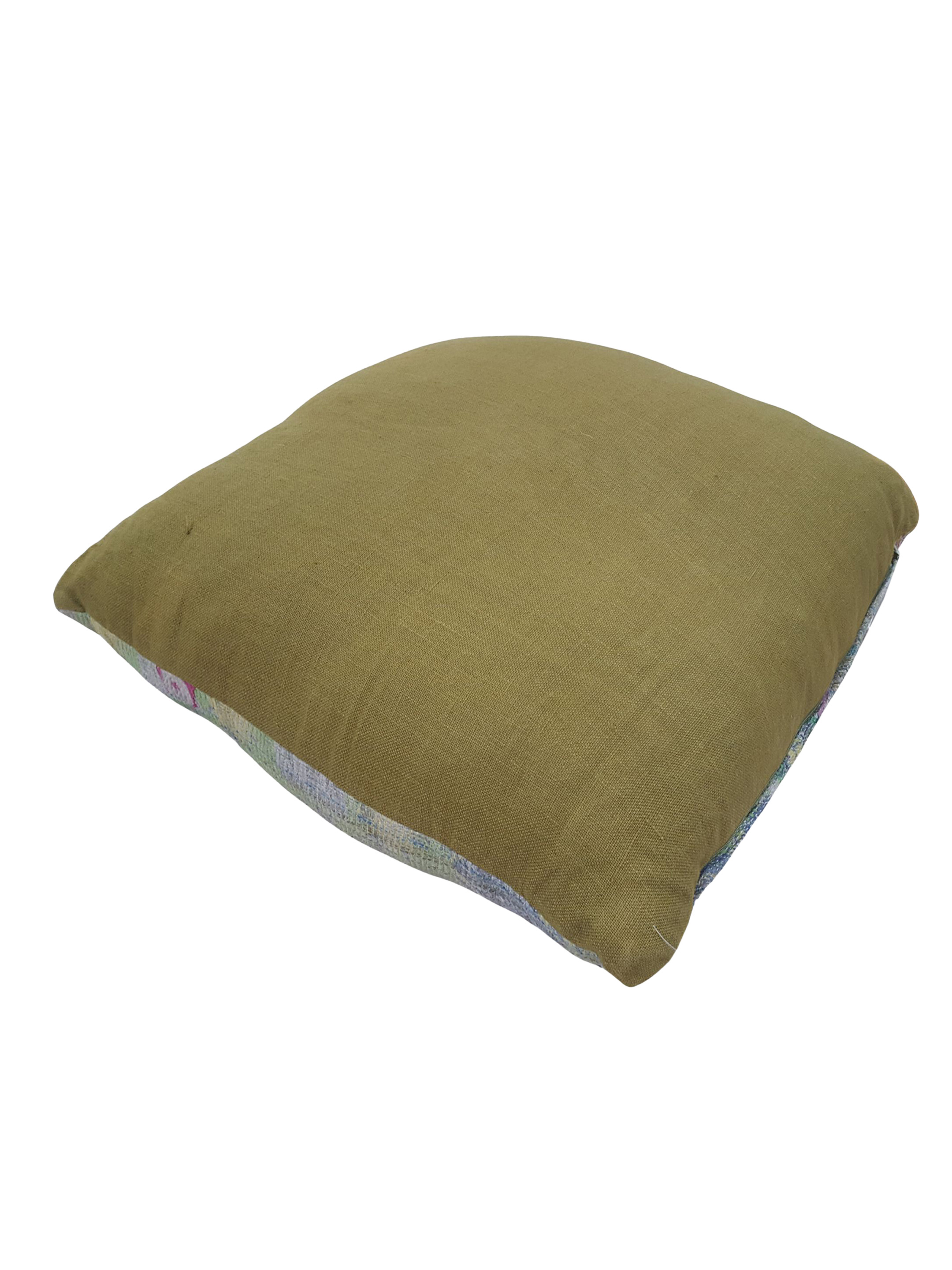 Vintage Quilt Pillow Hand Knotted Green 3x3 - Image 3 of 3