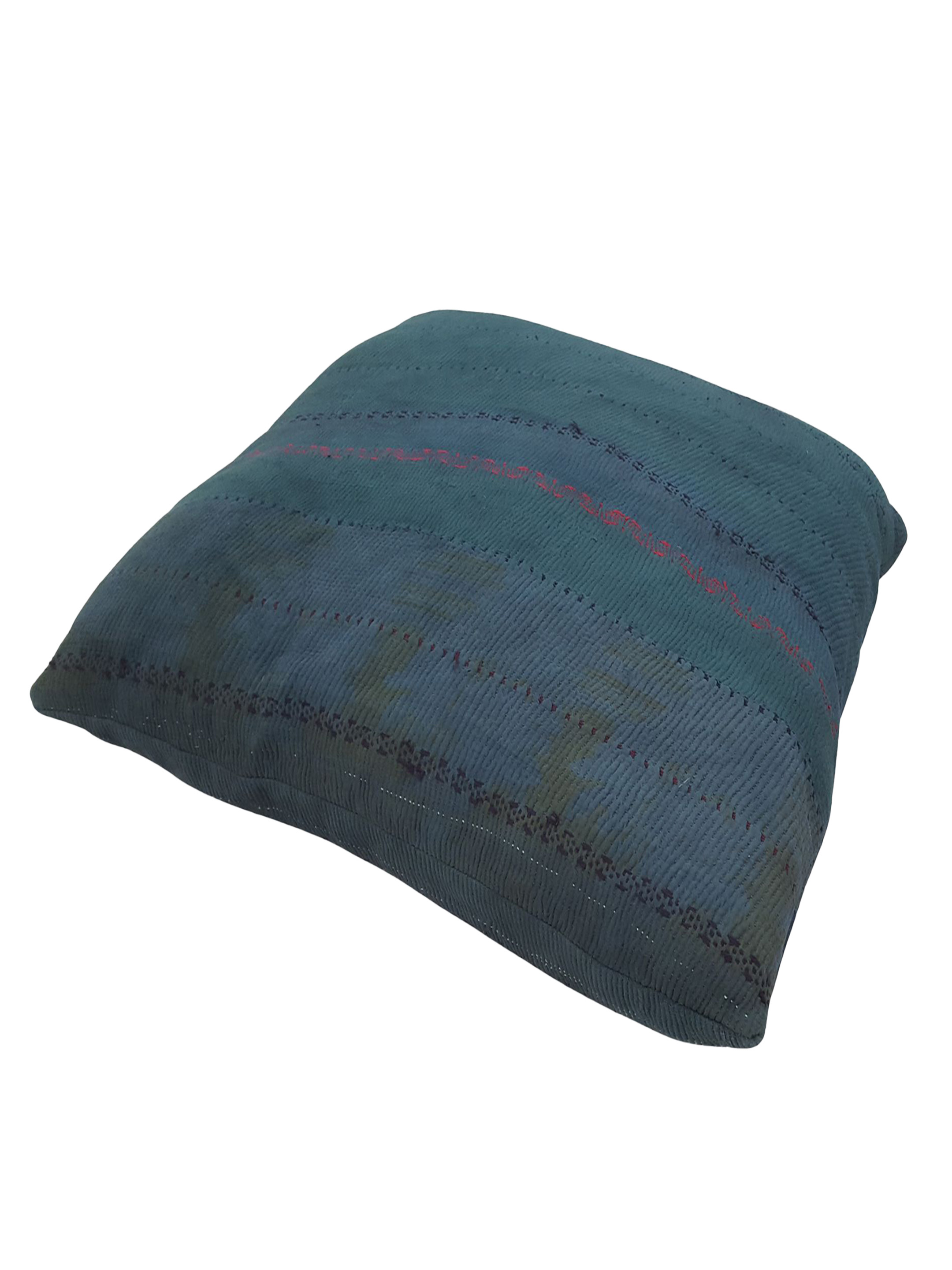 Vintage Quilt Pillow Hand Knotted Green 3x3 - Image 2 of 3