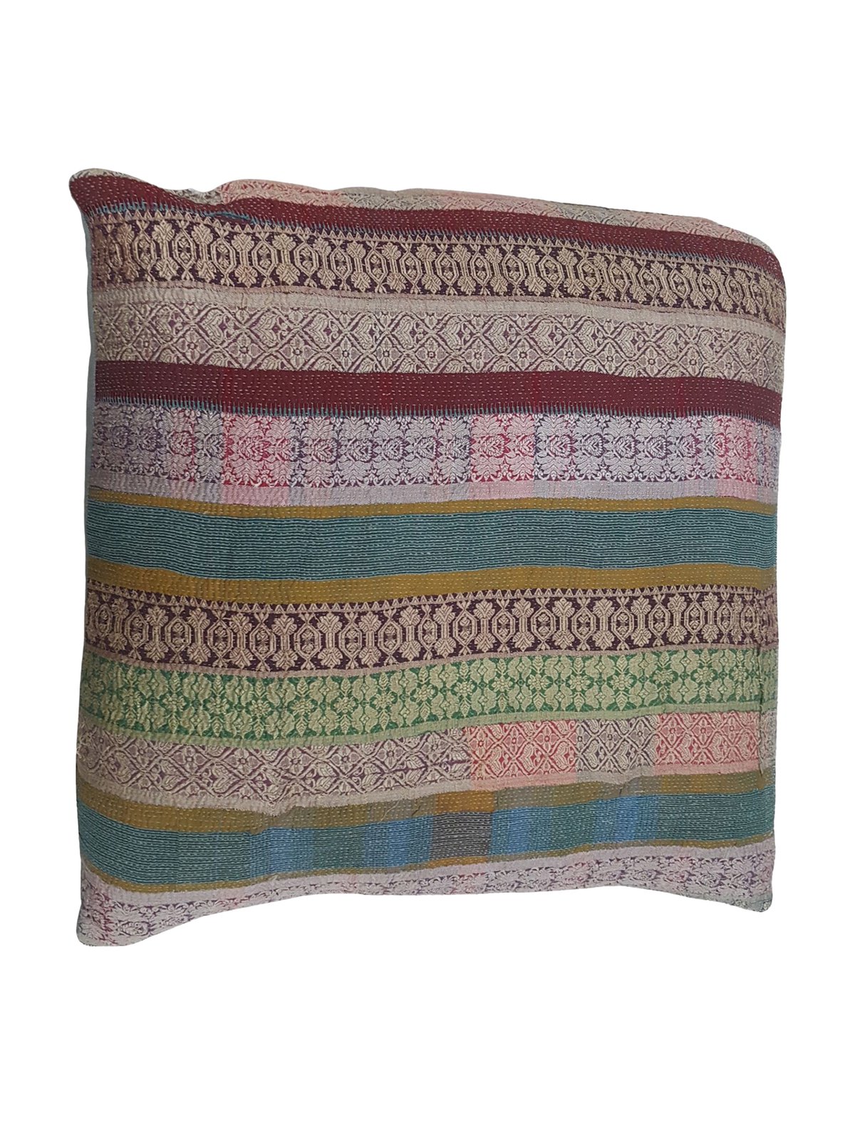 Vintage Quilt Pillow Hand Knotted Green 3x3