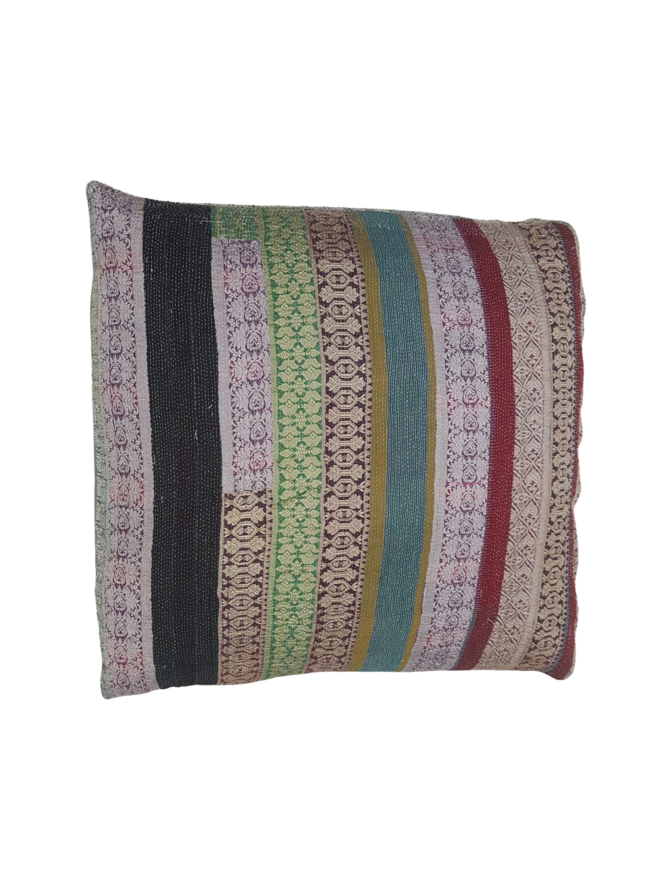 Vintage Quilt Pillow Hand Knotted Green 3x3