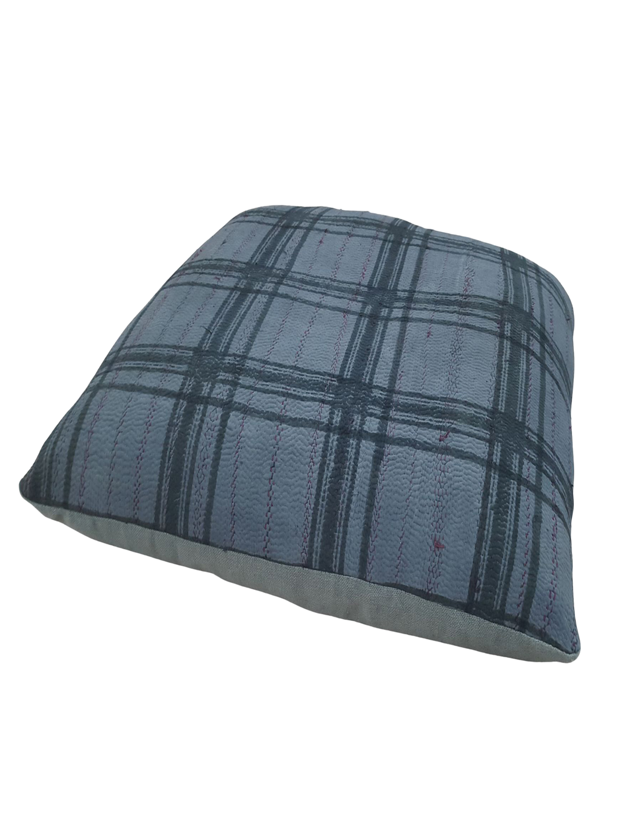 Vintage Quilt Pillow Hand Knotted Grey 3x3 - Image 2 of 3